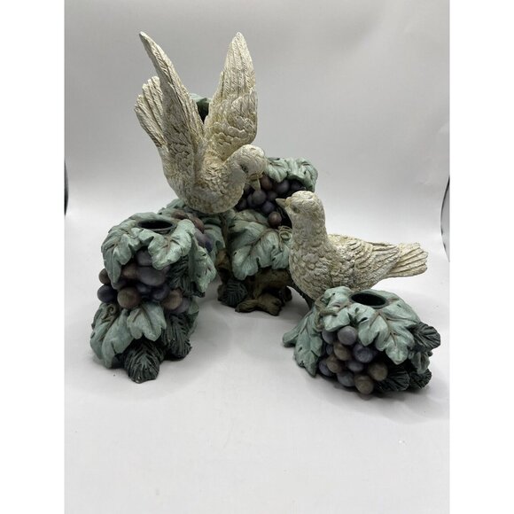 Vtg 4 Candlestick Candle Holder Doves Grapevine Resin Centerpiece - Picture 1 of 14